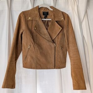 F21 Genuine Pigskin Suede Tan Moto Style Jacket Size M